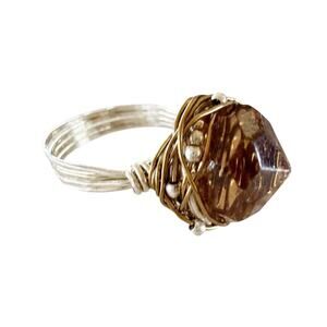 Artisan Made Amber Crystal Wire Wrapped Ring Women 7.5